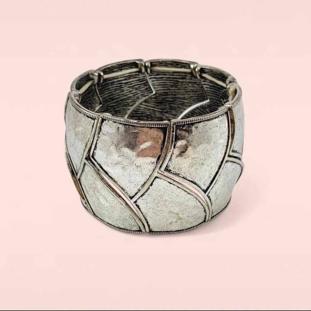 Silver Geometric Cuff Bangle Bracelet